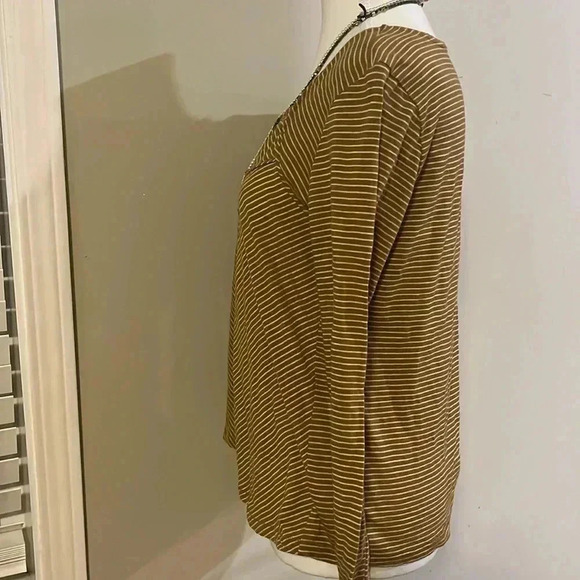 [S] Maeve - Anthropologie white & Mustard  Stripped LS Shirt - Picture 5 of 6